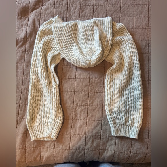 Anthropologie Knit Hooded Shrug Cardigan | Cream | One Size - Picture 2 of 4